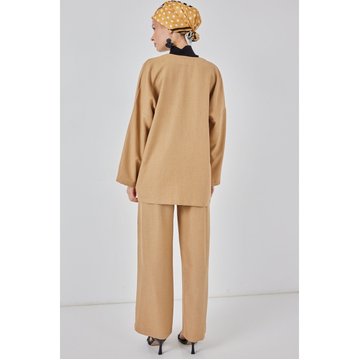 Kadın Keten Kimono İkili Takım 6727 - Bisküvi