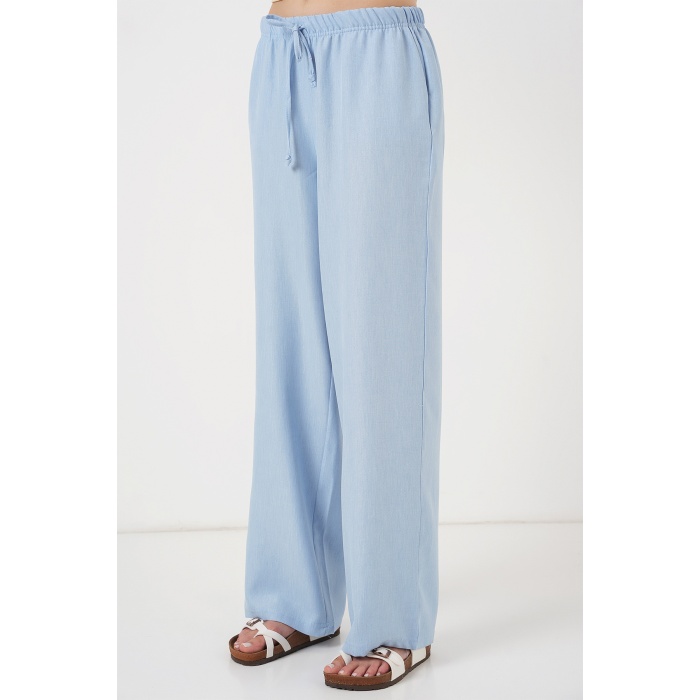 Kadın Geniş Paça Keten Pantolon 6735 - Mavi
