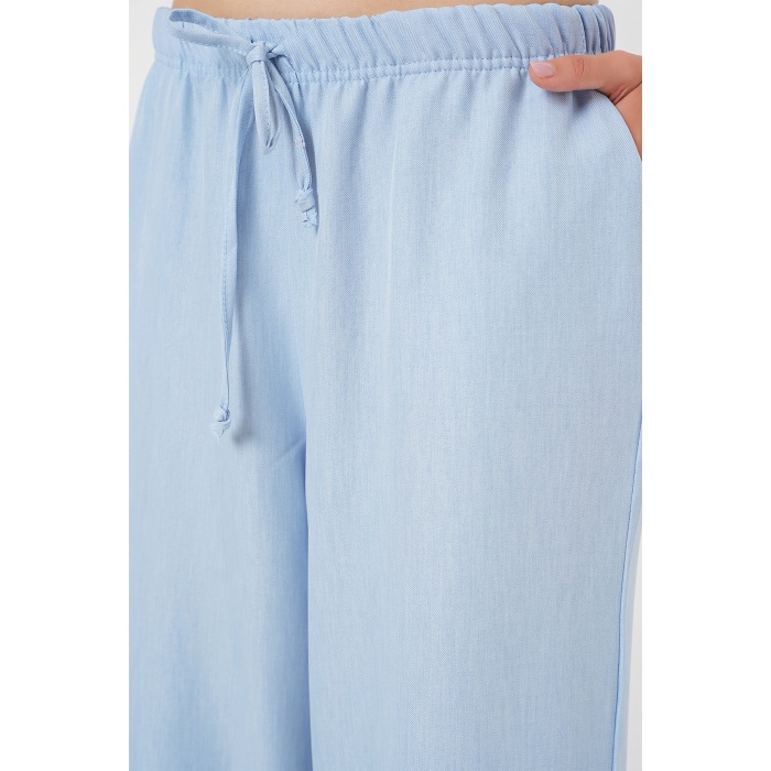 Kadın Geniş Paça Keten Pantolon 6735 - Mavi
