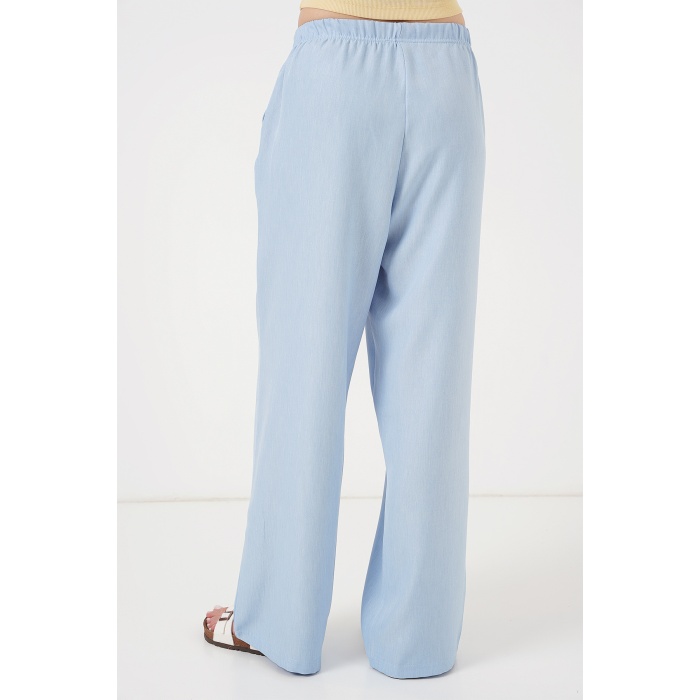 Kadın Geniş Paça Keten Pantolon 6735 - Mavi