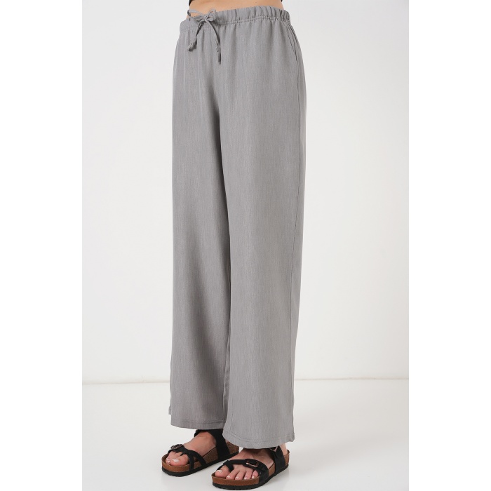 Kadın Geniş Paça Keten Pantolon 6735 - Gri