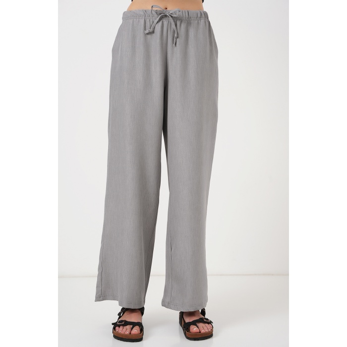 Kadın Geniş Paça Keten Pantolon 6735 - Gri