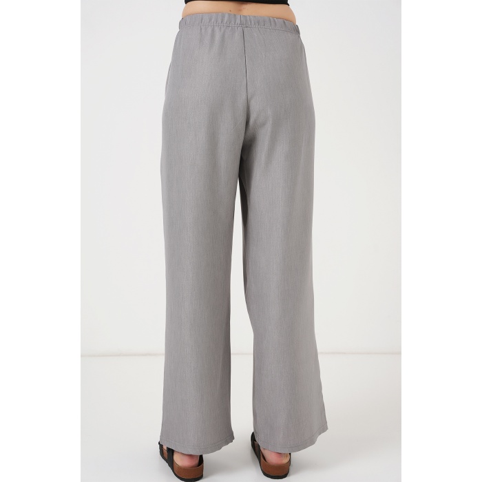 Kadın Geniş Paça Keten Pantolon 6735 - Gri