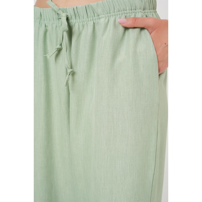 Kadın Geniş Paça Keten Pantolon 6735 - E.Yeşil