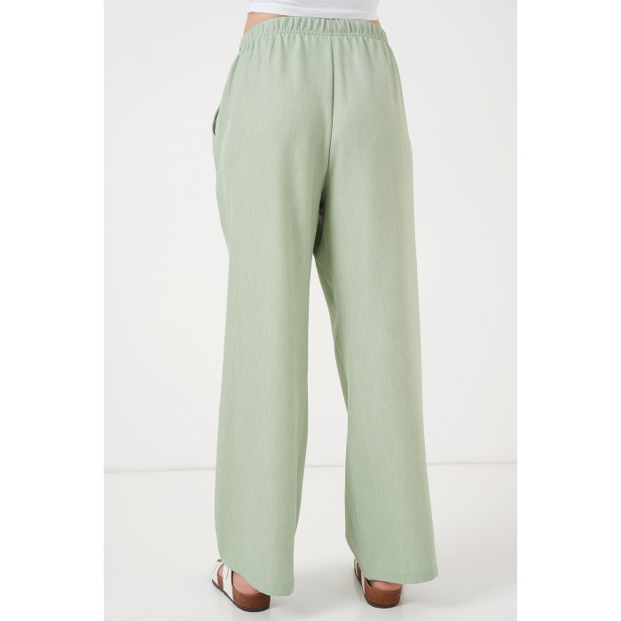 Kadın Geniş Paça Keten Pantolon 6735 - E.Yeşil