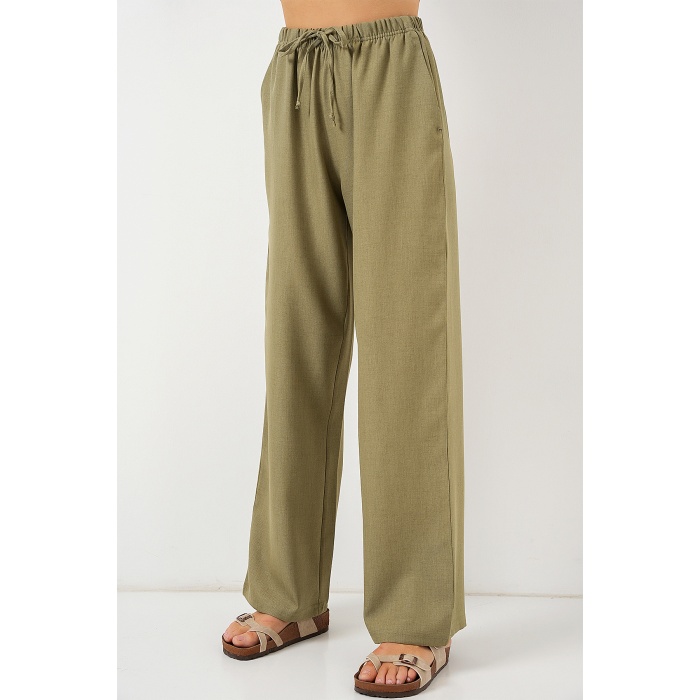 Kadın Geniş Paça Keten Pantolon 6735 - Çağla