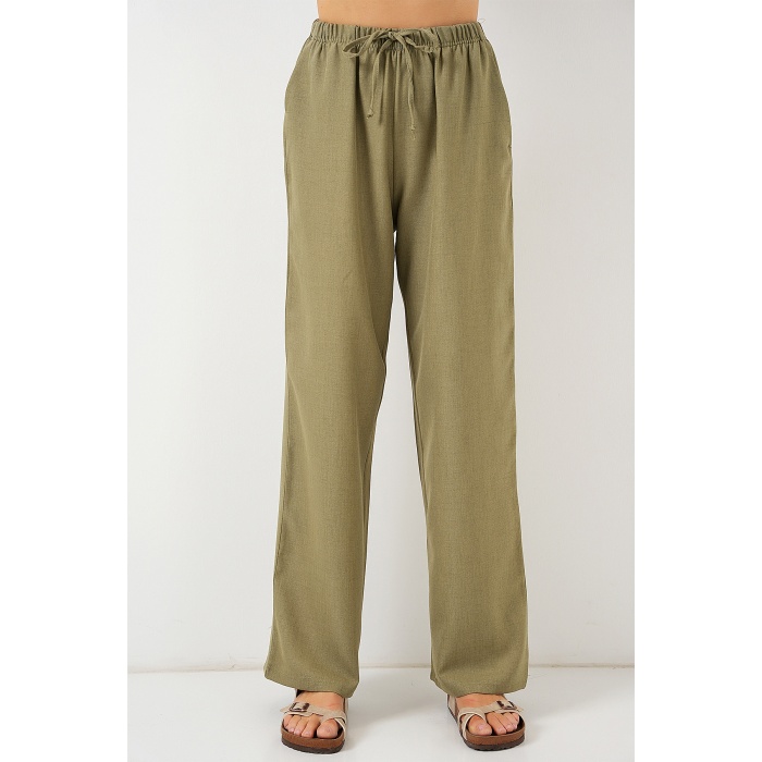 Kadın Geniş Paça Keten Pantolon 6735 - Çağla