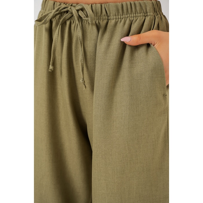 Kadın Geniş Paça Keten Pantolon 6735 - Çağla