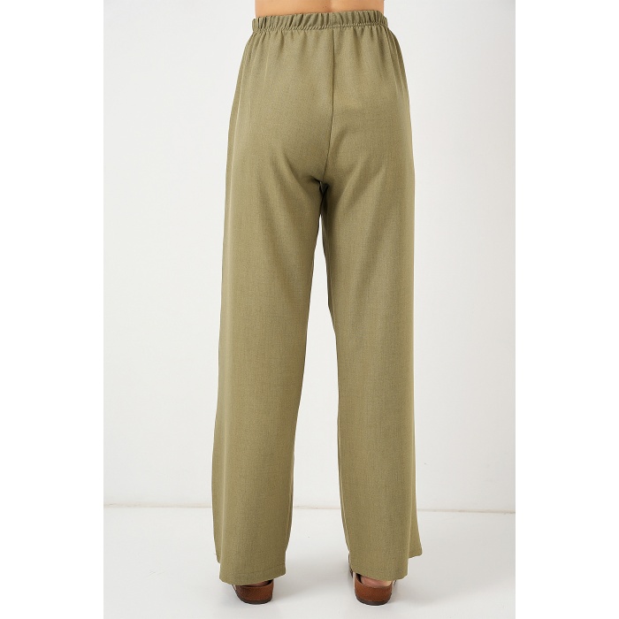 Kadın Geniş Paça Keten Pantolon 6735 - Çağla