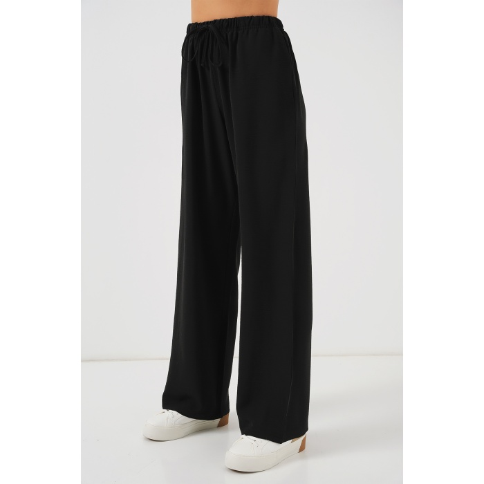 Kadın Yüksek Bel Bol Paça Pantolon - Siyah