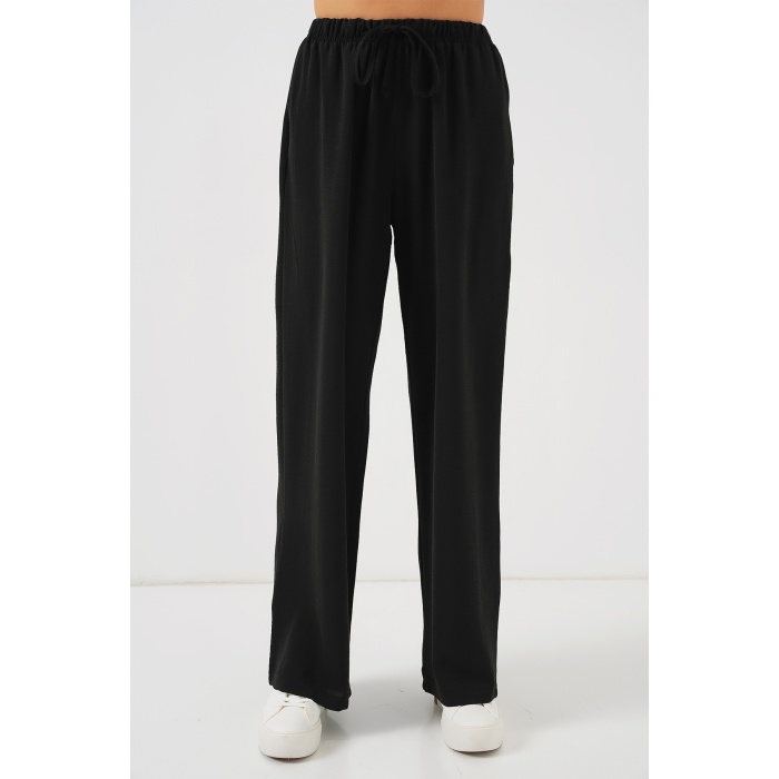 Kadın Yüksek Bel Bol Paça Pantolon - Siyah