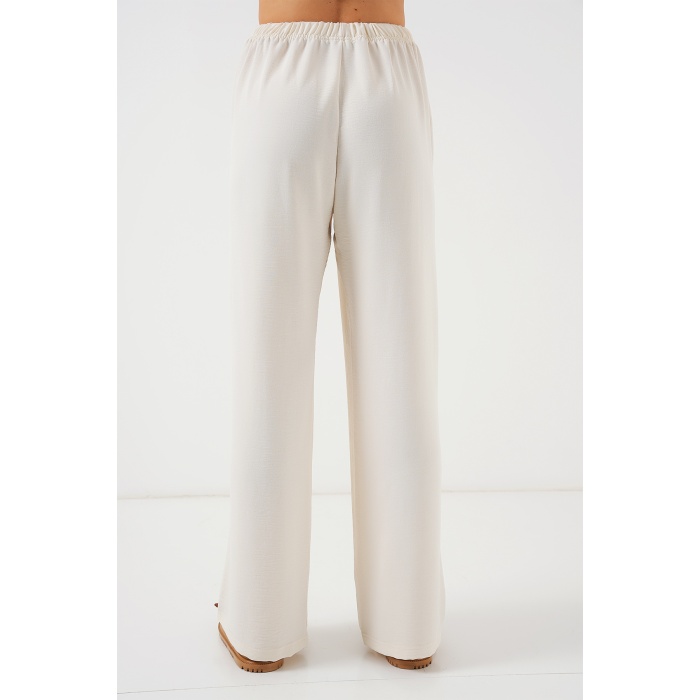 Kadın Yüksek Bel Bol Paça Pantolon - Krem