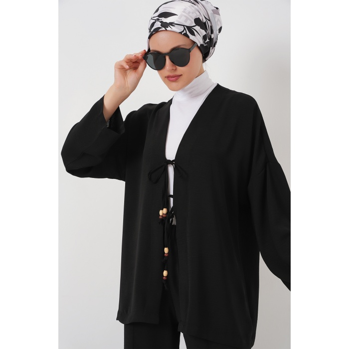 Kadın Ayrobin Kimono Pantolon İkili Takım 6739 - Siyah