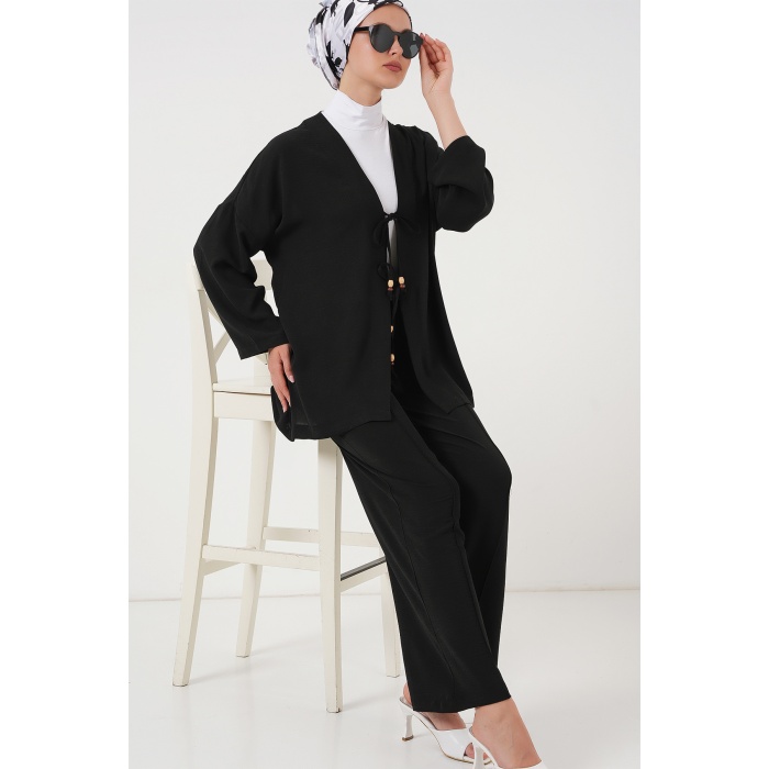 Kadın Ayrobin Kimono Pantolon İkili Takım 6739 - Siyah