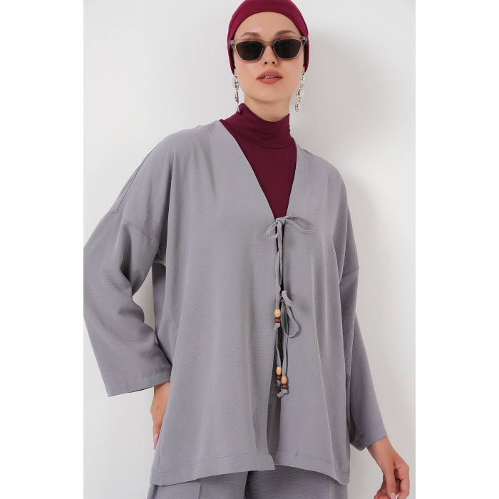Kadın Ayrobin Kimono Pantolon İkili Takım 6739 - Gri