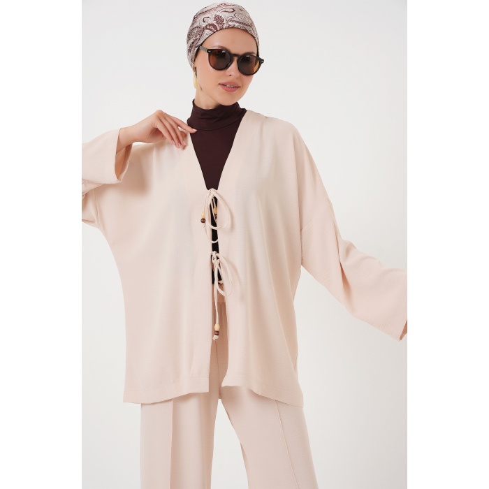 Kadın Ayrobin Kimono Pantolon İkili Takım 6739 - Krem