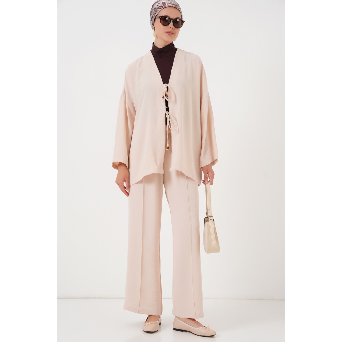 Kadın Ayrobin Kimono Pantolon İkili Takım 6739 - Krem