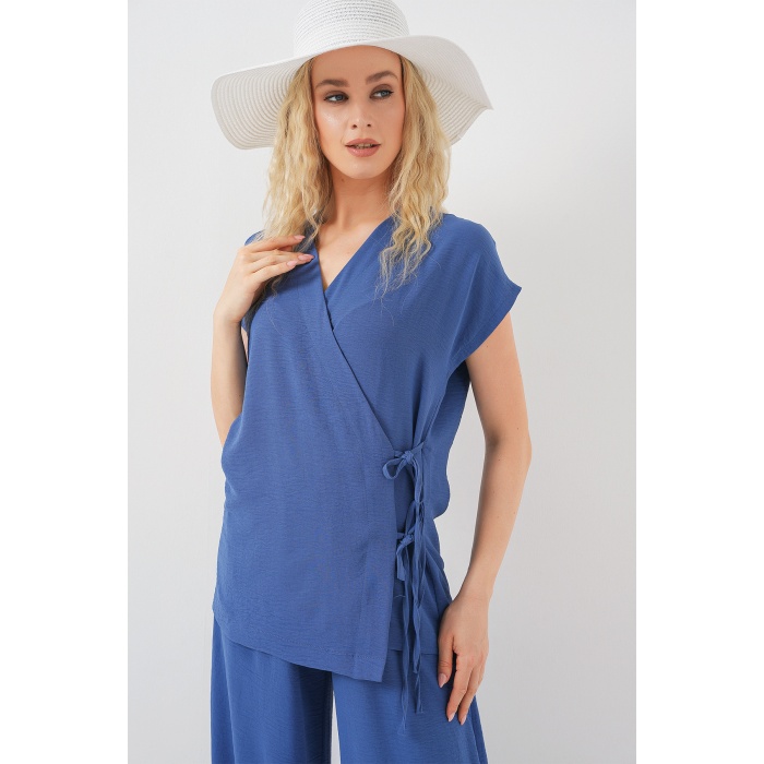 Kadın Kısa Kol Bağcıklı Ayrobin İkili Takım 6741 - İndigo