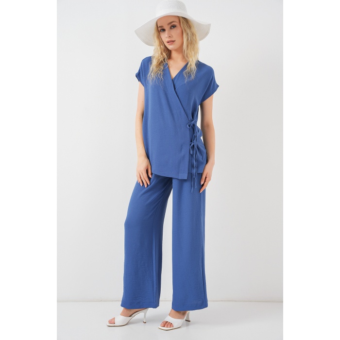 Kadın Kısa Kol Bağcıklı Ayrobin İkili Takım 6741 - İndigo