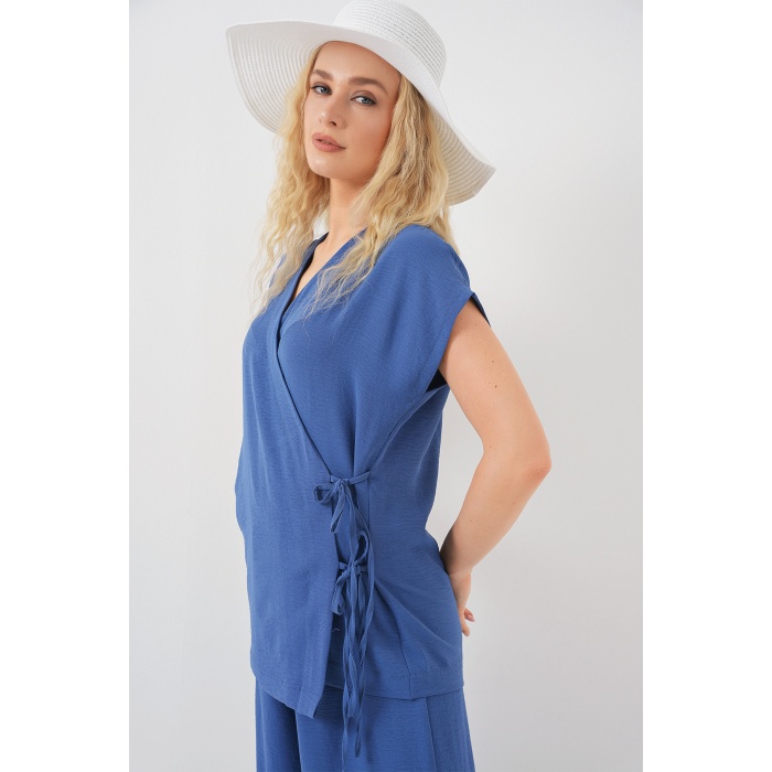 Kadın Kısa Kol Bağcıklı Ayrobin İkili Takım 6741 - İndigo