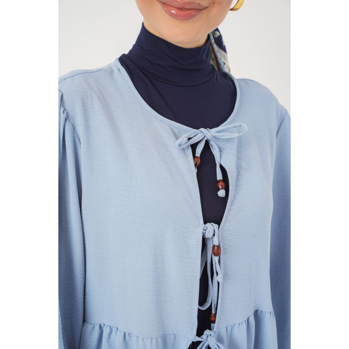 Kadın Önü Bağcıklı Tunik Pantolon İkili Takım 6744 - Mavi