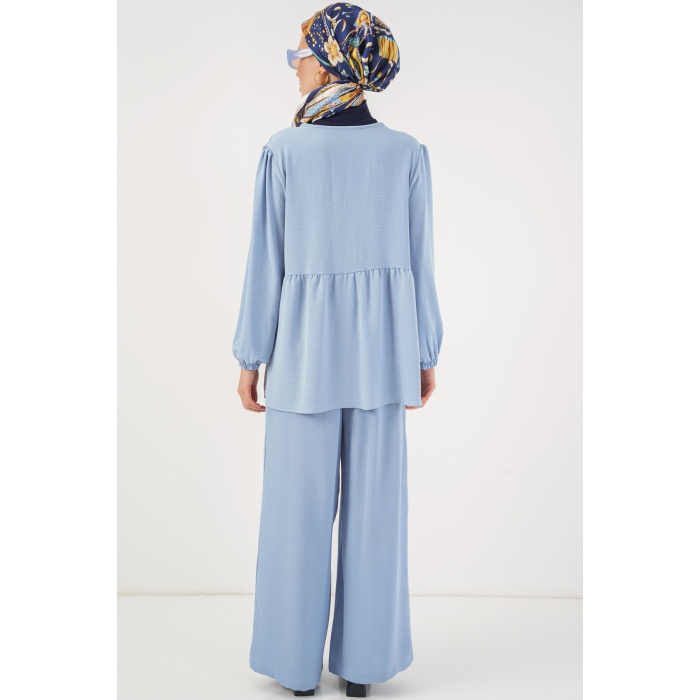 Kadın Önü Bağcıklı Tunik Pantolon İkili Takım 6744 - Mavi
