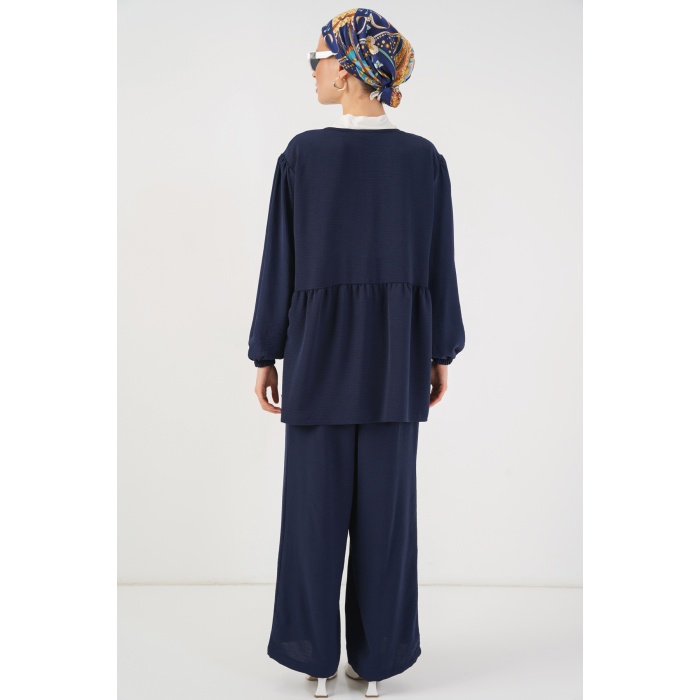 Kadın Önü Bağcıklı Tunik Pantolon İkili Takım 6744 - Lacivert