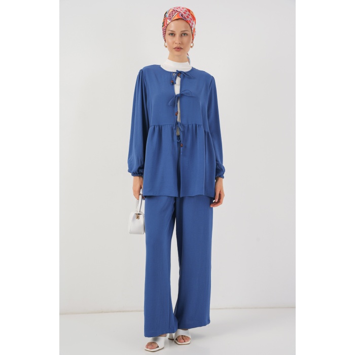 Kadın Önü Bağcıklı Tunik Pantolon İkili Takım 6744 - İndigo
