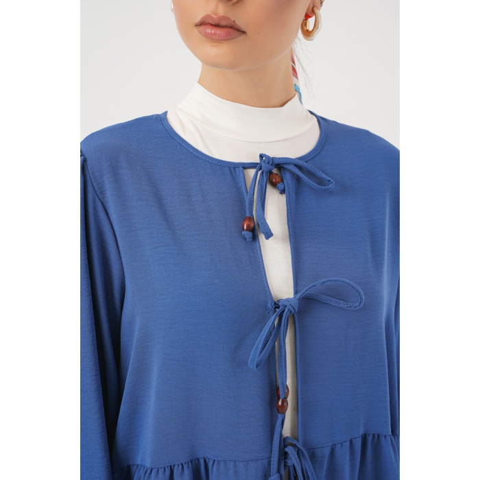 Kadın Önü Bağcıklı Tunik Pantolon İkili Takım 6744 - İndigo