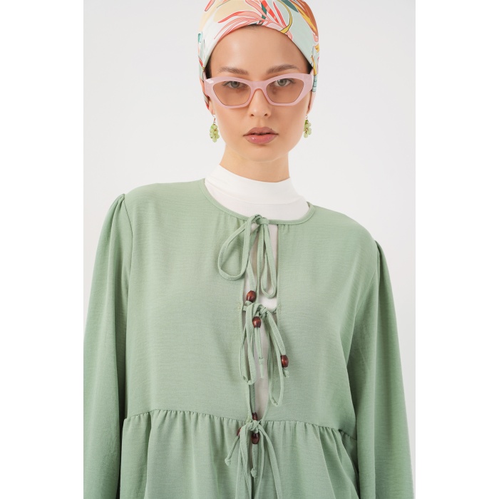 Kadın Önü Bağcıklı Tunik Pantolon İkili Takım 6744 - Mint