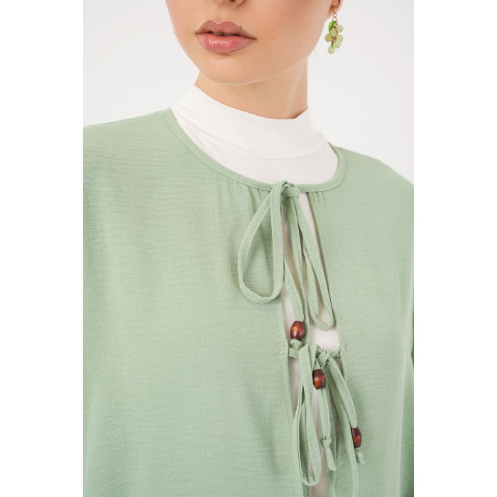 Kadın Önü Bağcıklı Tunik Pantolon İkili Takım 6744 - Mint