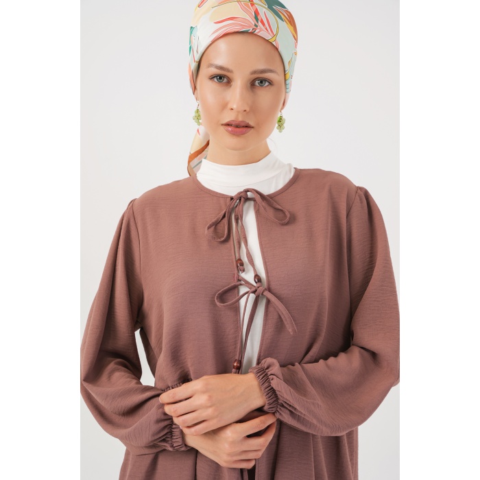 Kadın Önü Bağcıklı Tunik Pantolon İkili Takım 6744 - D.Gül Kurusu