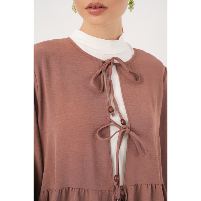 Kadın Önü Bağcıklı Tunik Pantolon İkili Takım 6744 - D.Gül Kurusu