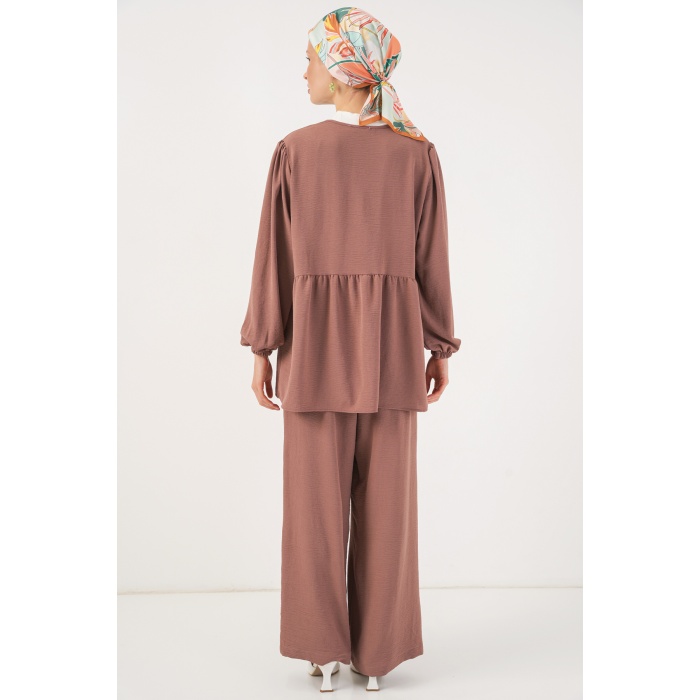 Kadın Önü Bağcıklı Tunik Pantolon İkili Takım 6744 - D.Gül Kurusu