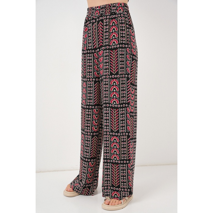 Kadın Desenli Viskon Pantolon 6749 - Siyah