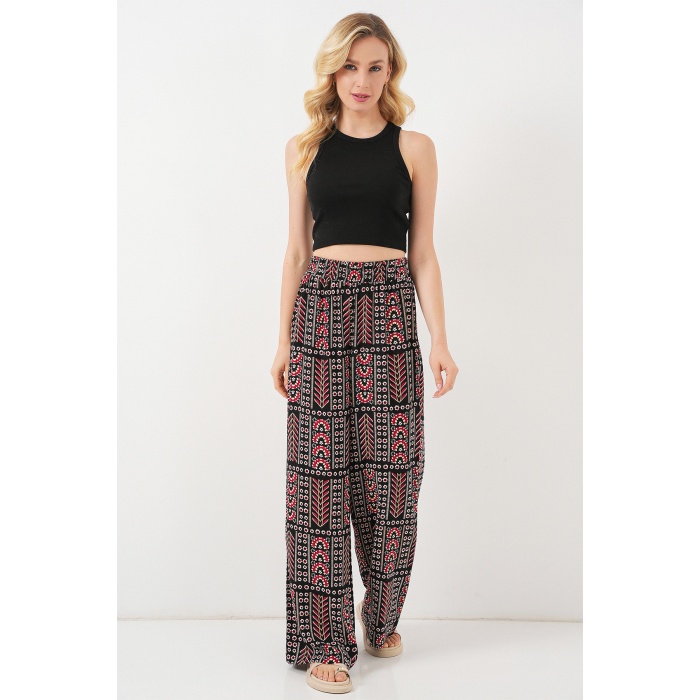 Kadın Desenli Viskon Pantolon 6749 - Siyah