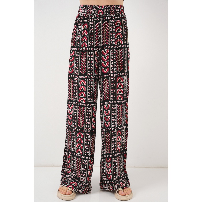 Kadın Desenli Viskon Pantolon 6749 - Siyah