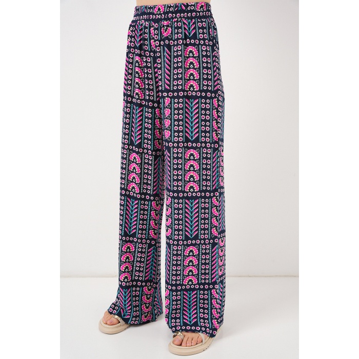 Kadın Desenli Viskon Pantolon 6749 - Lacivert