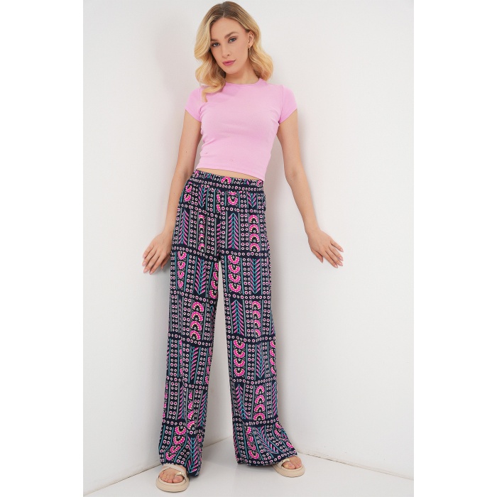 Kadın Desenli Viskon Pantolon 6749 - Lacivert