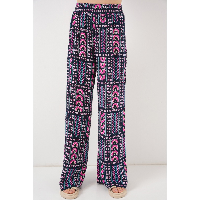 Kadın Desenli Viskon Pantolon 6749 - Lacivert