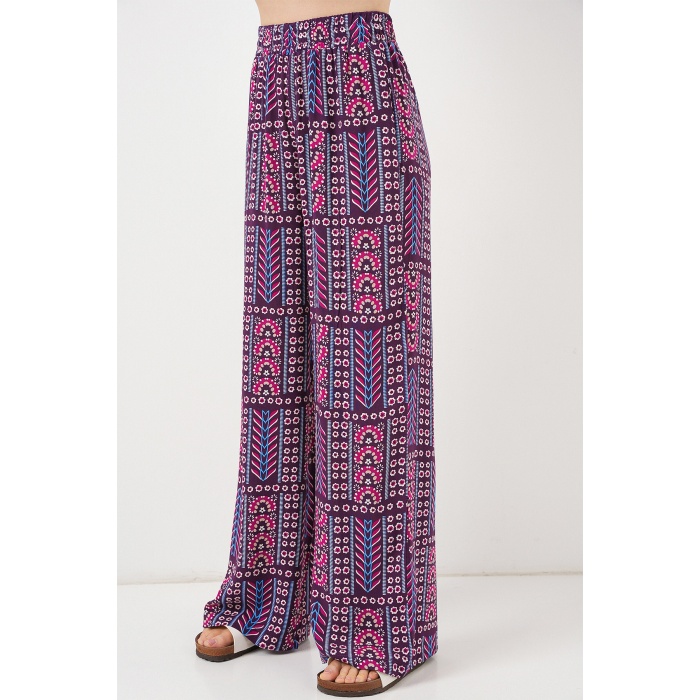 Kadın Desenli Viskon Pantolon 6749 - Mor