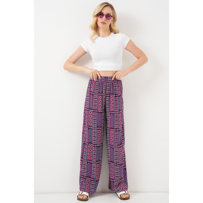 Kadın Desenli Viskon Pantolon 6749 - Mor