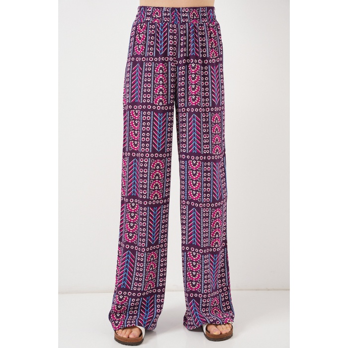 Kadın Desenli Viskon Pantolon 6749 - Mor