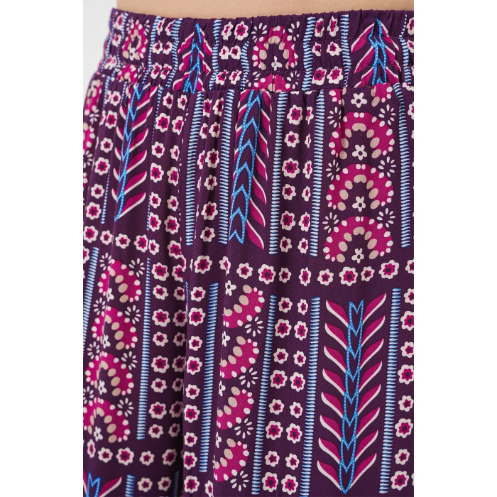 Kadın Desenli Viskon Pantolon 6749 - Mor