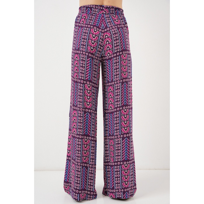 Kadın Desenli Viskon Pantolon 6749 - Mor