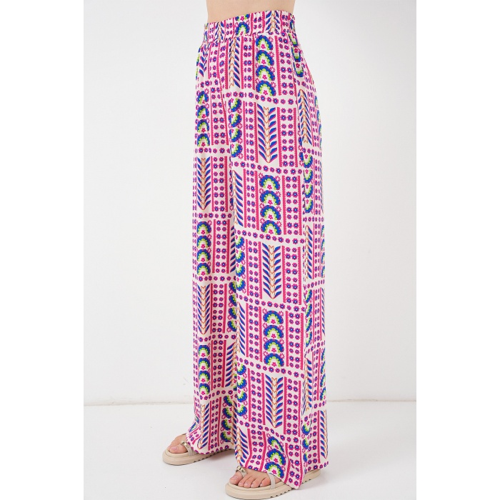 Kadın Desenli Viskon Pantolon 6749 - Fuşya