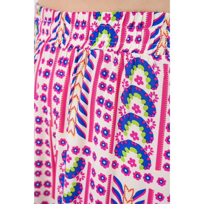 Kadın Desenli Viskon Pantolon 6749 - Fuşya