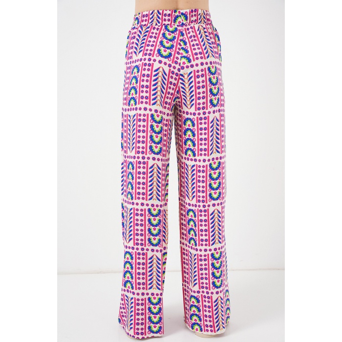 Kadın Desenli Viskon Pantolon 6749 - Fuşya