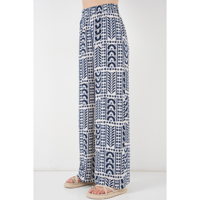 Kadın Desenli Viskon Pantolon 6749 - Krem