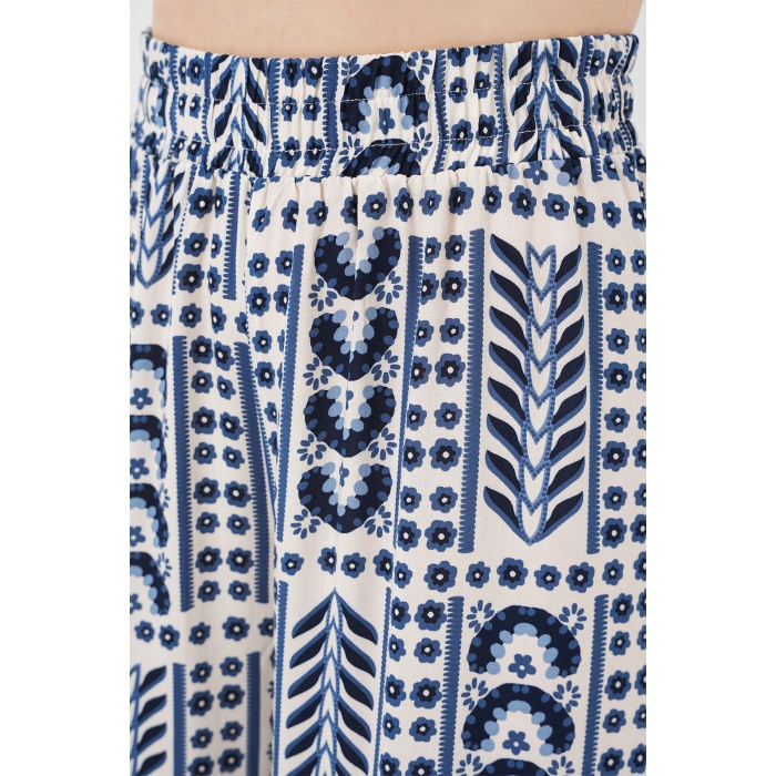 Kadın Desenli Viskon Pantolon 6749 - Krem